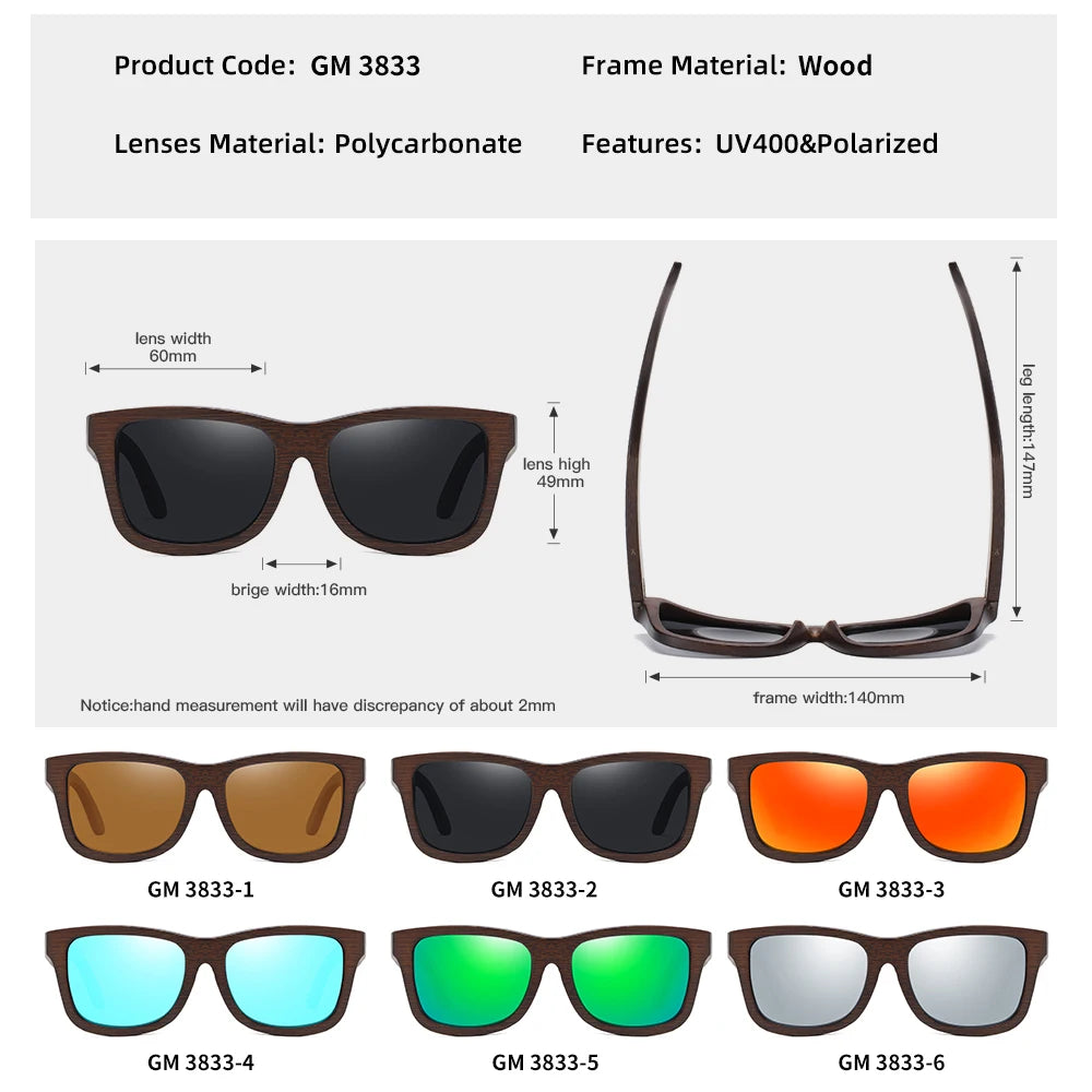 Natural Bamboo Wooden Sunglasses With Gift Box
