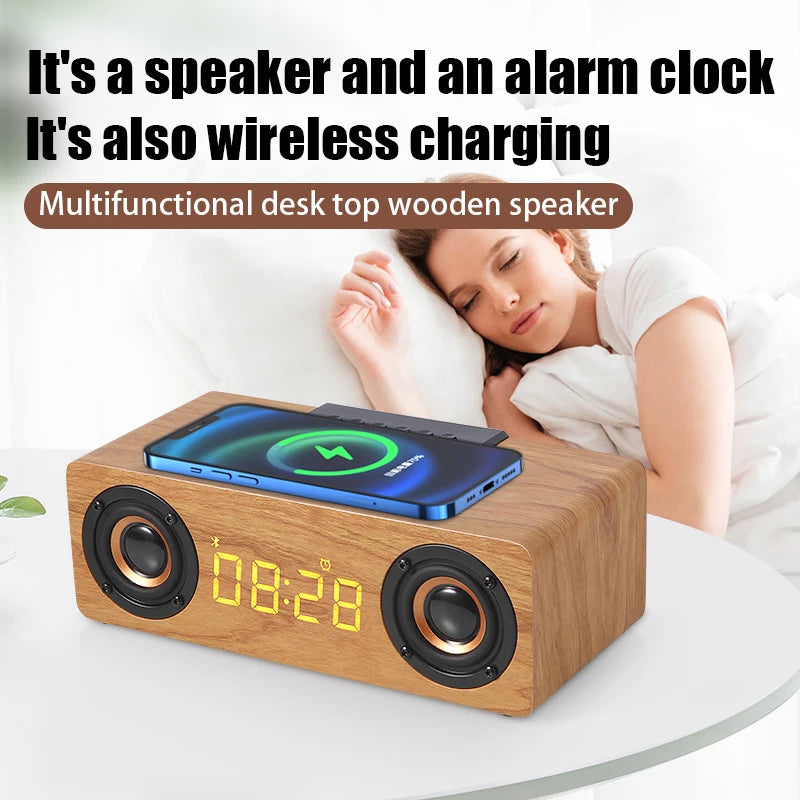 Fast Wireless Charger & Bluetooth Wooden Speaker
