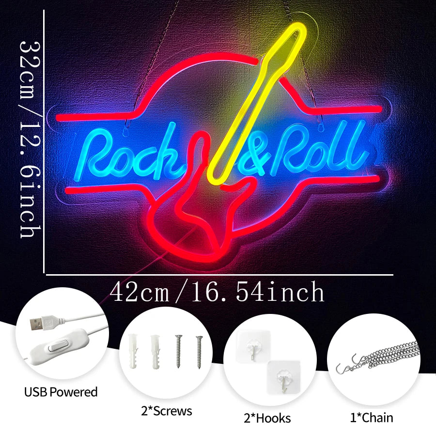 Rock Roll Music Neon Sign