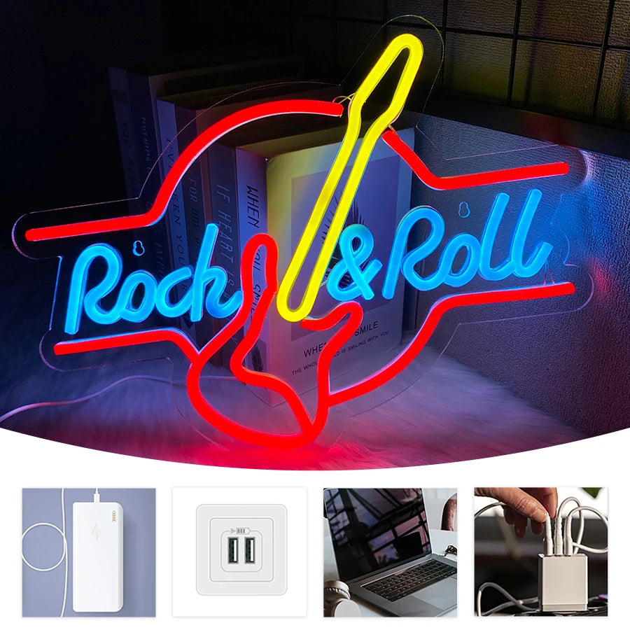 Rock Roll Music Neon Sign